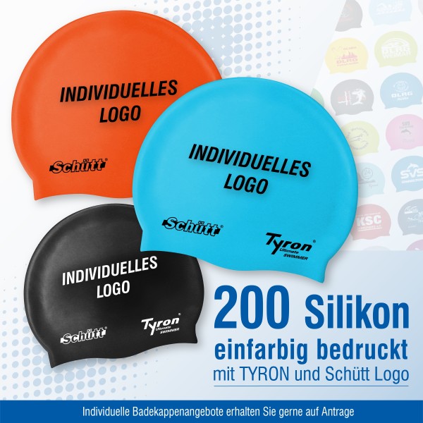 200 Silikon Badekappen mit individuellem Aufdruck (einfarbig, beidseitig gleich) mit Werbelogo